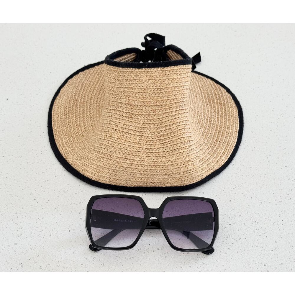 Helen Kaminski Raffia Visor Hat Black Trim
Bow | Packable | Includes Sunglasses